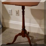 F50. Tiger maple side table with broken foot. Missing piece available for repair. 26”h x 16”w x 16”d (as is) - $125